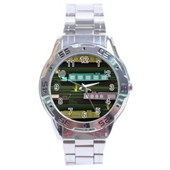 Narrow-boats-scene-pattern Stainless Steel Analogue Watch by Cowasu