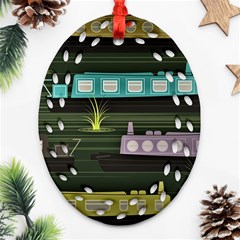 Narrow-boats-scene-pattern Ornament (oval Filigree) by Cowasu