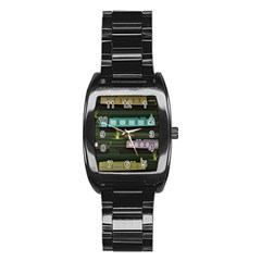 Narrow-boats-scene-pattern Stainless Steel Barrel Watch by Cowasu