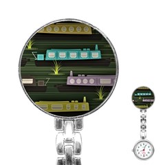 Narrow-boats-scene-pattern Stainless Steel Nurses Watch by Cowasu