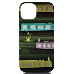 Narrow-boats-scene-pattern Iphone 14 Black Uv Print Case by Cowasu