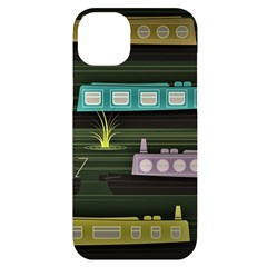 Narrow-boats-scene-pattern Iphone 14 Plus Black Uv Print Case