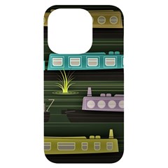 Narrow-boats-scene-pattern Iphone 14 Pro Black Uv Print Case by Cowasu