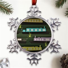 Narrow-boats-scene-pattern Metal Large Snowflake Ornament