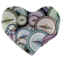 Compass-direction-north-south-east Large 19  Premium Heart Shape Cushions by Cowasu