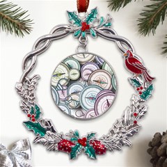 Compass-direction-north-south-east Metal X mas Wreath Holly Leaf Ornament by Cowasu