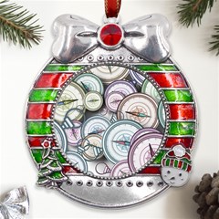 Compass-direction-north-south-east Metal X mas Ribbon With Red Crystal Round Ornament by Cowasu