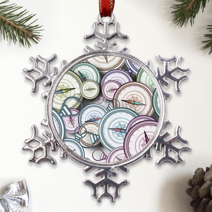 Compass-direction-north-south-east Metal Large Snowflake Ornament