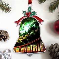 Science-fiction-forward-futuristic Metal Holly Leaf Bell Ornament by Cowasu