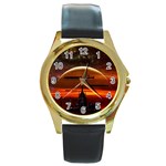 Science-fiction-digital-illustration Round Gold Metal Watch Front