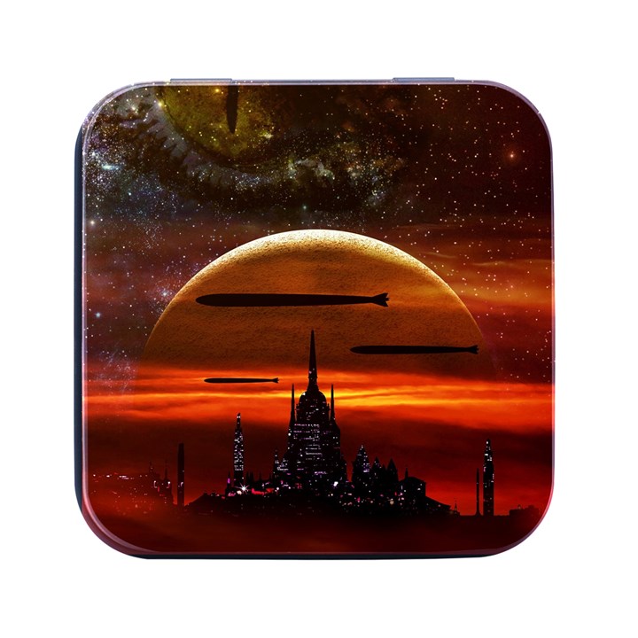 Science-fiction-digital-illustration Square Metal Box (Black)