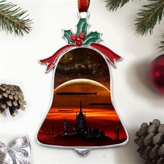 Science-fiction-digital-illustration Metal Holly Leaf Bell Ornament