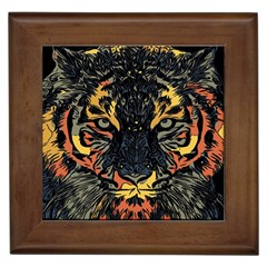 Tiger-predator-abstract-feline Framed Tile by Cowasu