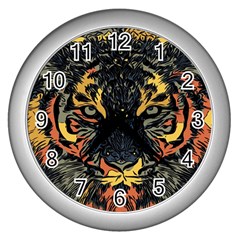 Tiger-predator-abstract-feline Wall Clock (silver) by Cowasu