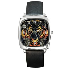 Tiger-predator-abstract-feline Square Metal Watch by Cowasu