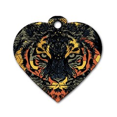 Tiger-predator-abstract-feline Dog Tag Heart (two Sides) by Cowasu