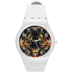 Tiger-predator-abstract-feline Round Plastic Sport Watch (m) by Cowasu