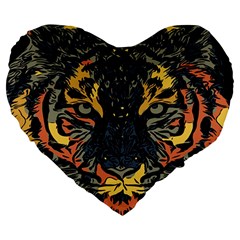 Tiger-predator-abstract-feline Large 19  Premium Heart Shape Cushions by Cowasu