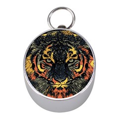 Tiger-predator-abstract-feline Mini Silver Compasses by Cowasu