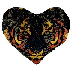 Tiger-predator-abstract-feline Large 19  Premium Flano Heart Shape Cushions by Cowasu