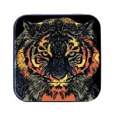 Tiger-predator-abstract-feline Square Metal Box (black) by Cowasu