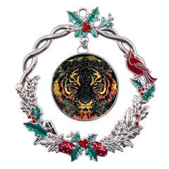 Tiger-predator-abstract-feline Metal X mas Wreath Holly Leaf Ornament