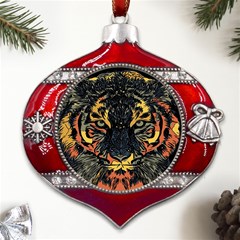 Tiger-predator-abstract-feline Metal Snowflake And Bell Red Ornament