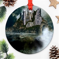 Sea-island-castle-landscape Ornament (round) by Cowasu