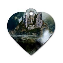 Sea-island-castle-landscape Dog Tag Heart (two Sides) by Cowasu