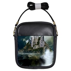 Sea-island-castle-landscape Girls Sling Bag by Cowasu