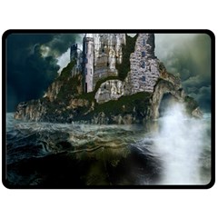 Sea-island-castle-landscape Fleece Blanket (large) by Cowasu