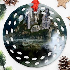 Sea-island-castle-landscape Round Filigree Ornament (two Sides) by Cowasu