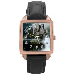 Sea-island-castle-landscape Rose Gold Leather Watch  by Cowasu