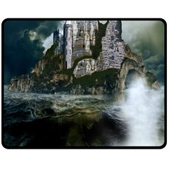 Sea-island-castle-landscape Two Sides Fleece Blanket (medium) by Cowasu