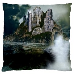 Sea-island-castle-landscape Large Premium Plush Fleece Cushion Case (one Side) by Cowasu