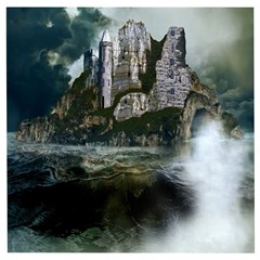 Sea-island-castle-landscape Wooden Puzzle Square by Cowasu