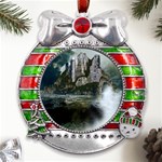 Sea-island-castle-landscape Metal X Mas Ribbon With Red Crystal Round Ornament Front