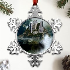 Sea-island-castle-landscape Metal Small Snowflake Ornament by Cowasu