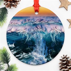 Sea-waves-ocean-water-beach-surf Ornament (round) by Cowasu