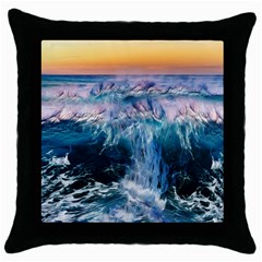 Sea-waves-ocean-water-beach-surf Throw Pillow Case (black) by Cowasu