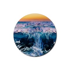 Sea-waves-ocean-water-beach-surf Rubber Round Coaster (4 Pack) by Cowasu