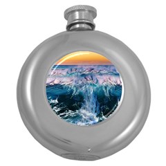 Sea-waves-ocean-water-beach-surf Round Hip Flask (5 Oz) by Cowasu