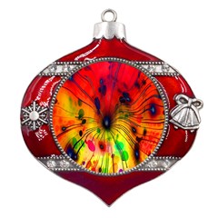 Color-background-structure-lines Metal Snowflake And Bell Red Ornament by Cowasu