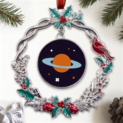 Planet-orbit-universe-star-galaxy Metal X mas Wreath Holly Leaf Ornament