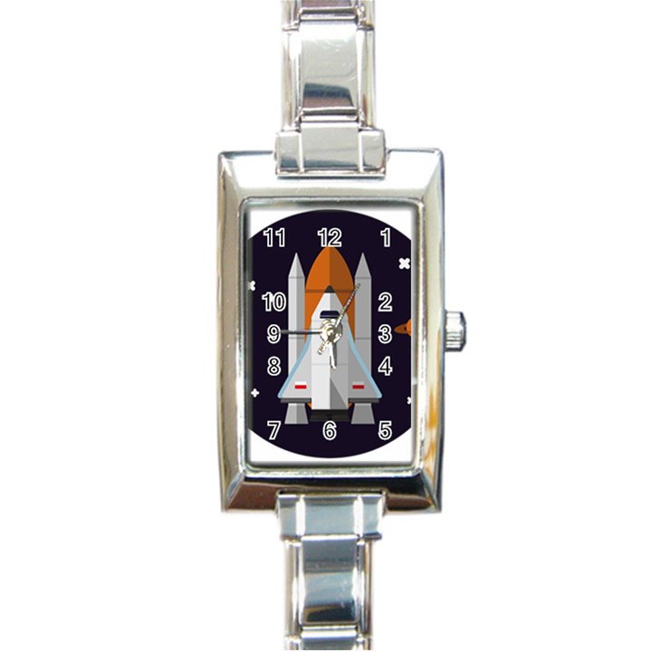 Rocket-space-universe-spaceship Rectangle Italian Charm Watch