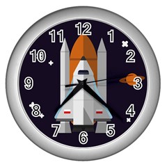 Rocket-space-universe-spaceship Wall Clock (silver) by Cowasu