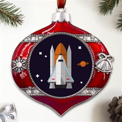 Rocket-space-universe-spaceship Metal Snowflake And Bell Red Ornament