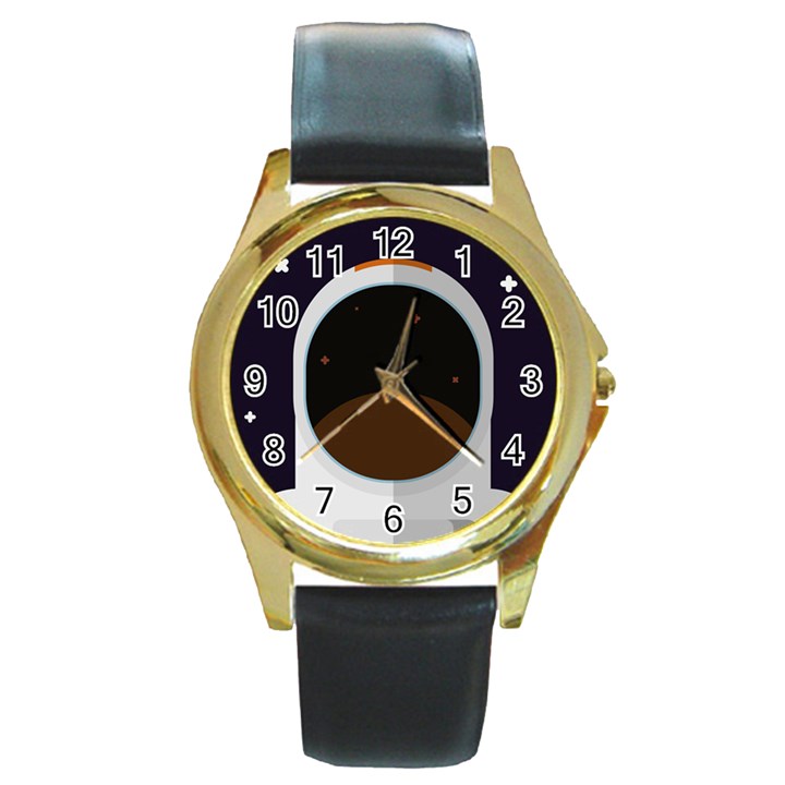 Astronaut-space-astronomy-universe Round Gold Metal Watch