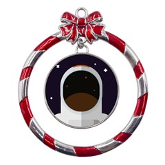 Astronaut-space-astronomy-universe Metal Red Ribbon Round Ornament by Cowasu