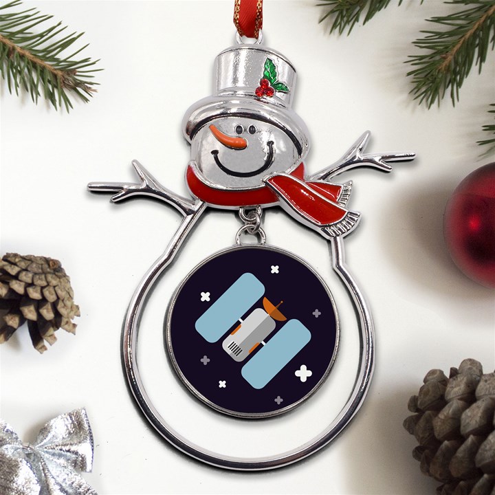 Satellite-machine-space-dark Metal Snowman Ornament